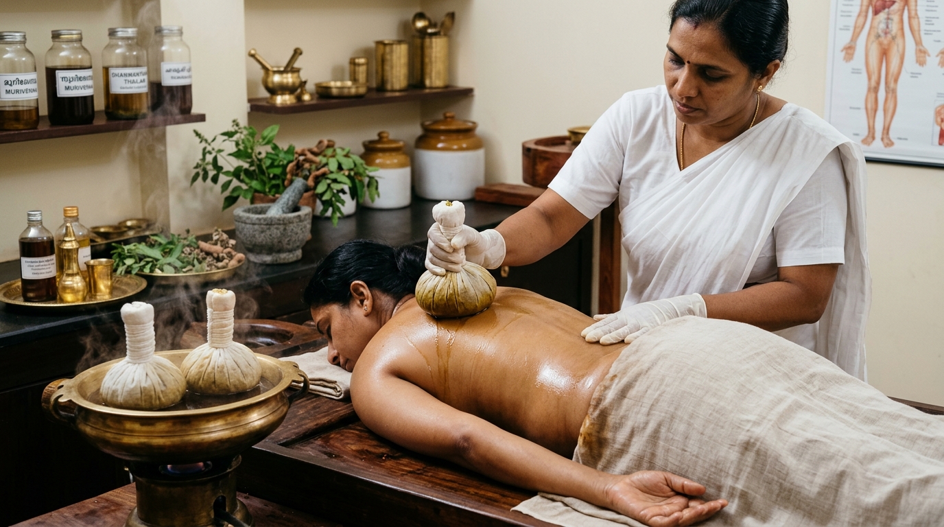 Patra Pinda Swedana (Potli) Fomentation for Sciatica & Spine